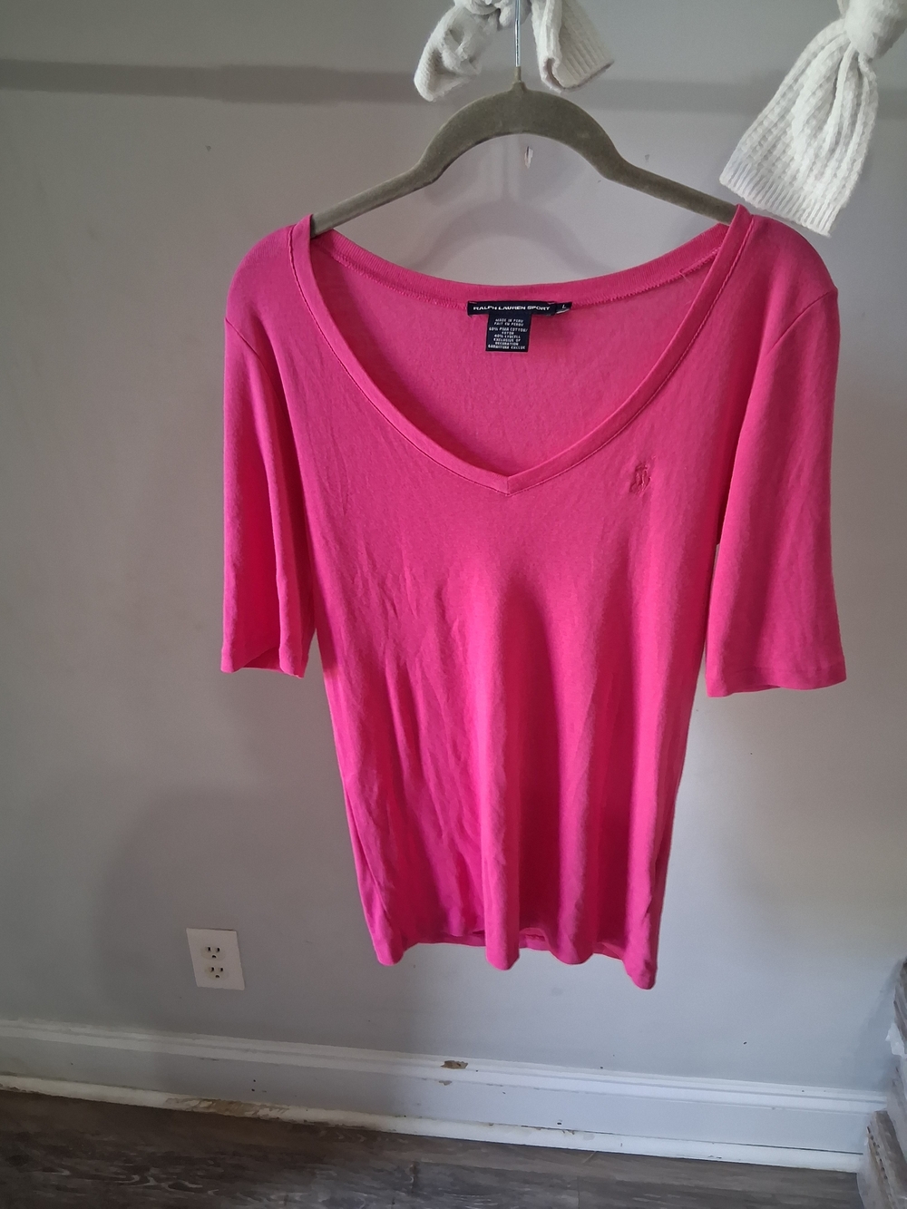 Vintage Ralph Lauren Sport Pink V-Neck Short Sleeve Women's Top